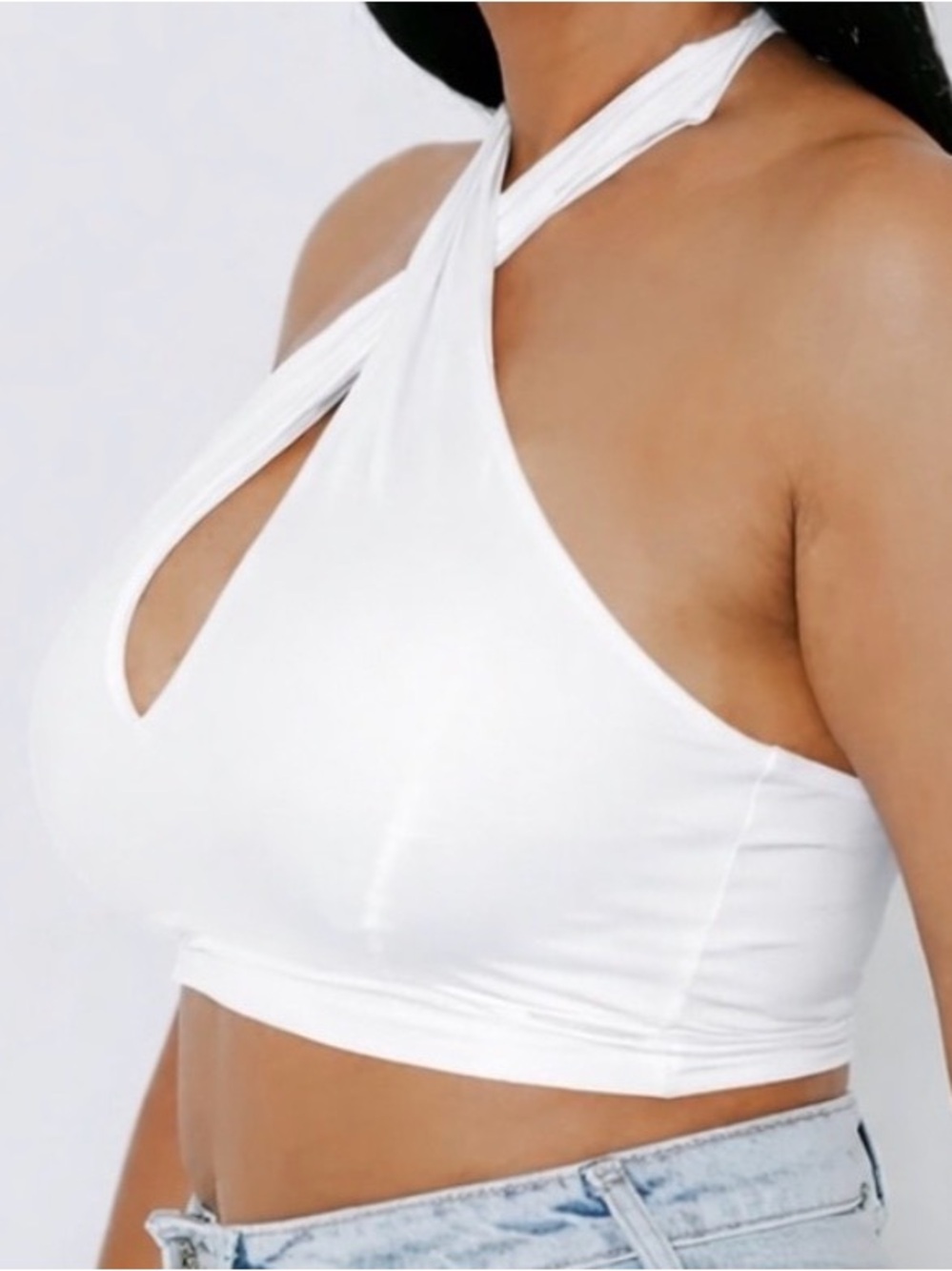 Klassy Network White Brami Halter Cropped Top w/ Tie Size L
